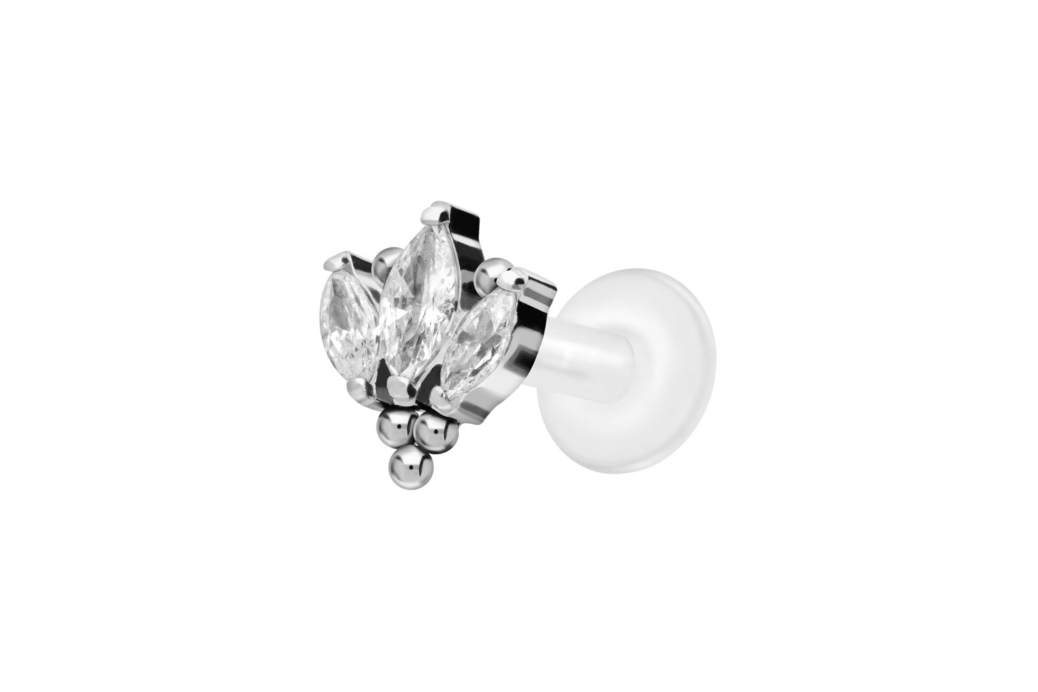 PTFE Labret Piercing mit Innengewinde + Titan-Aufsatz LOTUSBLÜTE + KUGELN